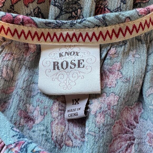 Knox Rose 1X Plus Size Peasant Floral EUC Midi Dress Boho 100% Rayon Tiered - Picture 10 of 12